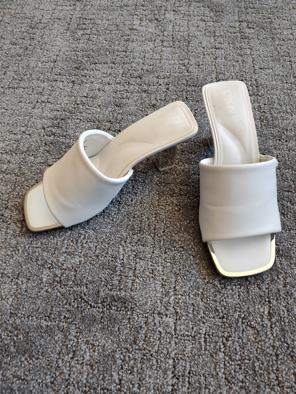 Mirrored Heel White Mules